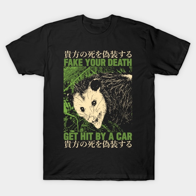 Fake Your Death Vintage Green Opossum T-Shirt by giovanniiiii